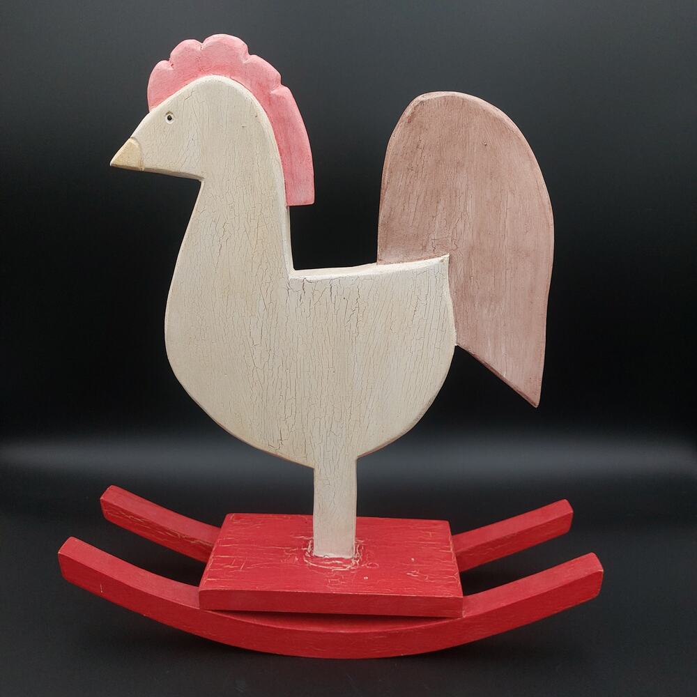 Vintage Primitive Wooden Rocking Rooster, Country Farmhouse Tabletop Decor